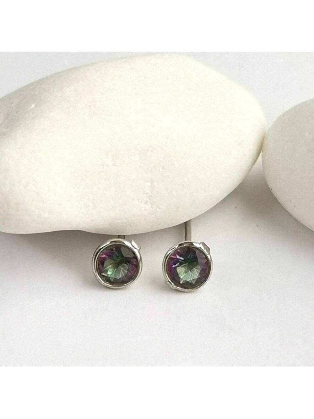 Mystic Topaz sterling silver stud earrings NEW
